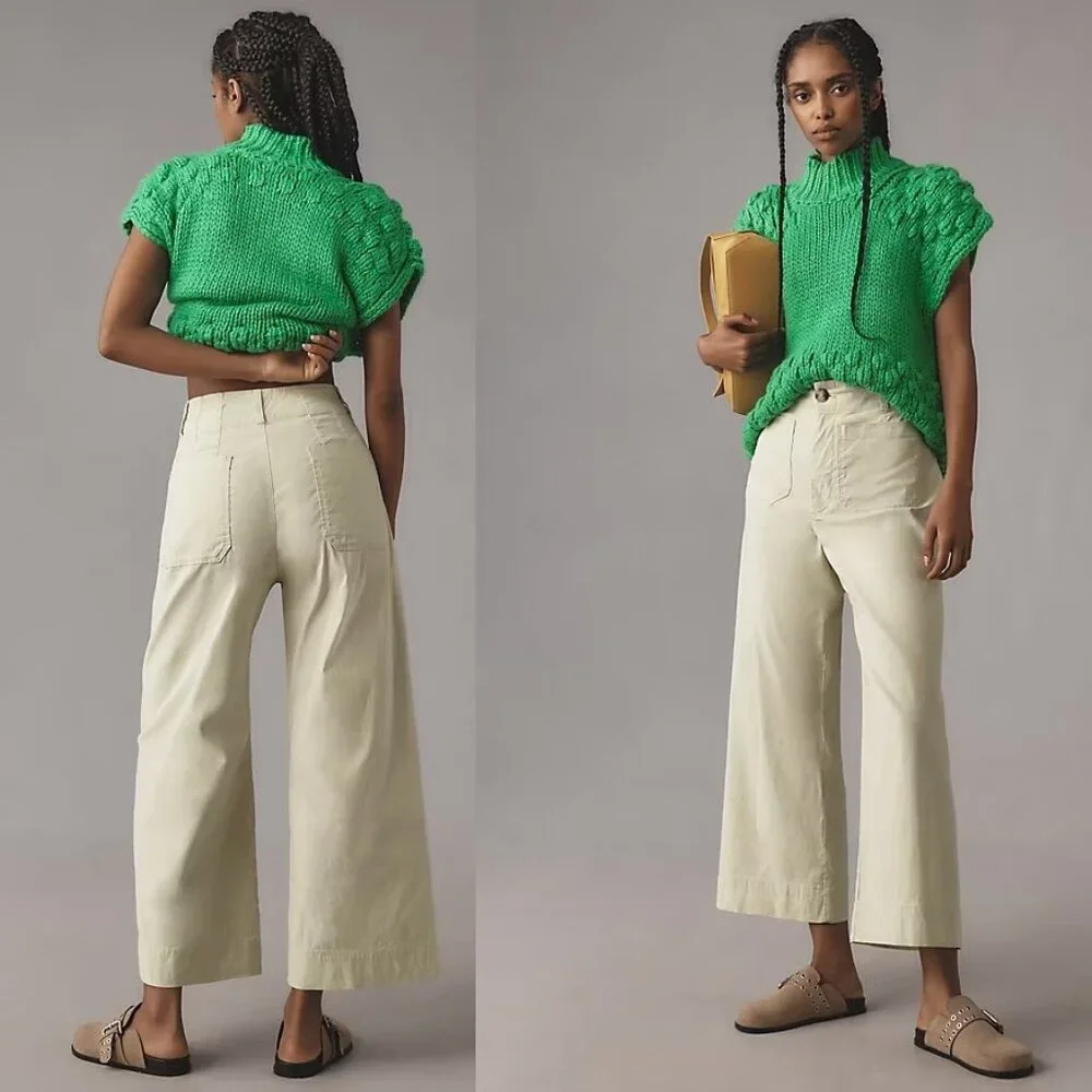 Anthropologie The Colette Cropped Wide-Leg Pants by Maeve 32 new mint